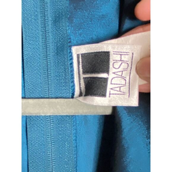 Tadashi Blue Satin Ruched Jacket Sz 12 & Maxi Skirt Sz 8 Formal Evening Set - Picture 9 of 9